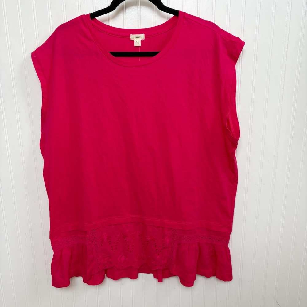 Tiny by Anthropologie Bright Pink Sleeveless Lace Trim Blouse Women’s XL NEW